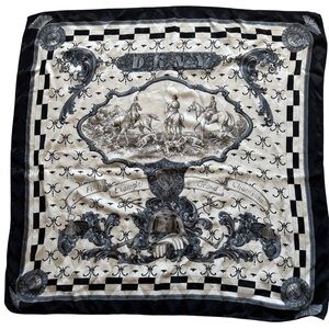DKNY 90s Vintage Black Cream Equestrian Derby Print Silk Scarf